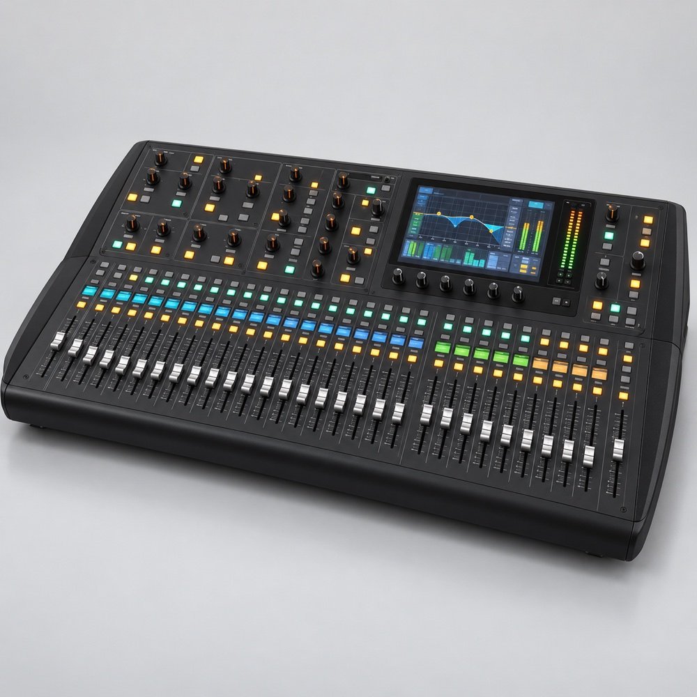AI model-reference illustration of Behringer X32; not a photograph of Expomaster inventory