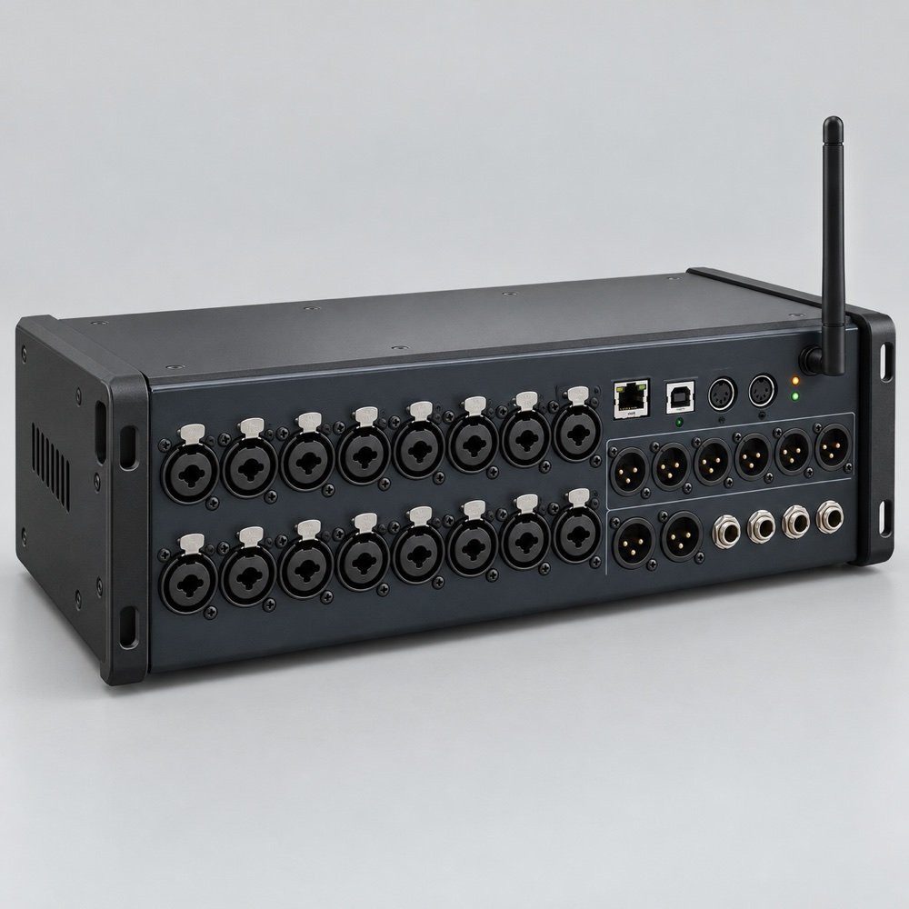 AI model-reference illustration of Behringer XR18; not a photograph of Expomaster inventory