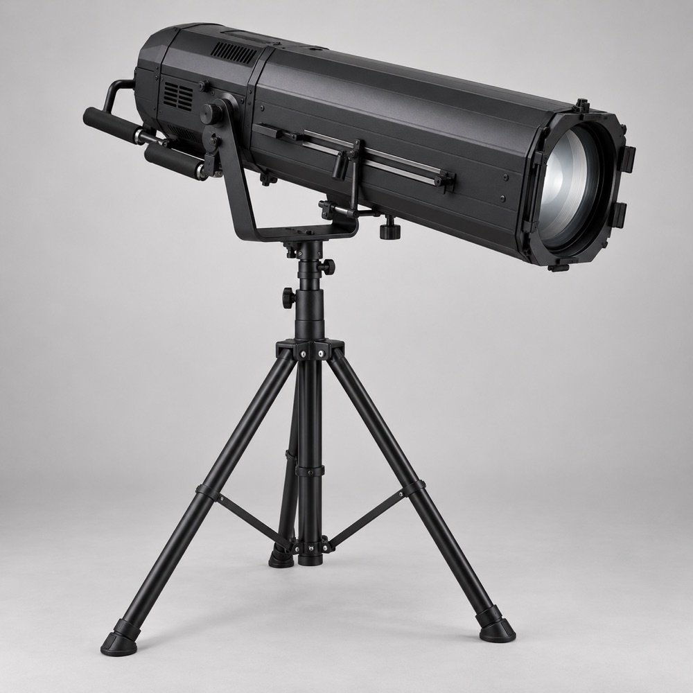 AI illustration of KZ-LED800FL 800W LED Followspot; not an inventory photograph