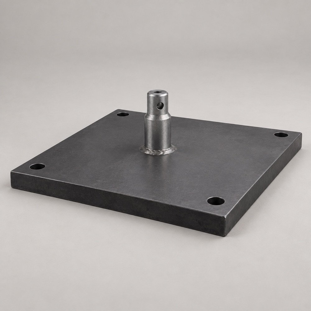 AI illustration of 600 × 600 mm · Q235 steel 600 × 600 mm Truss Base Plate; not an inventory photograph