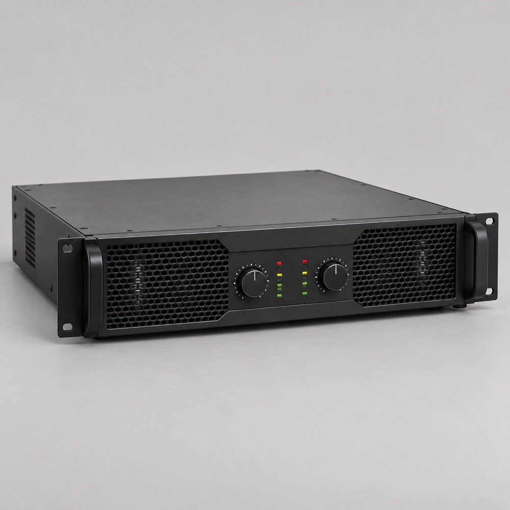 AI illustration of MS800 2-Channel 800W Amplifier; not an inventory photograph